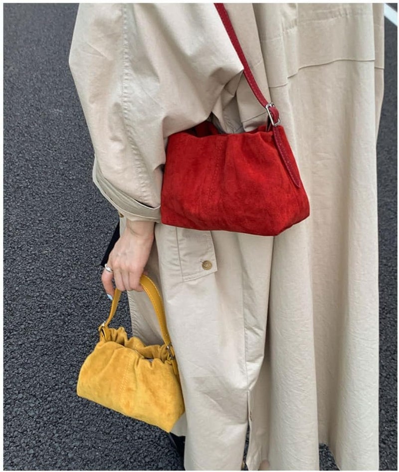 KeAiDMon Women Vintage Suede Handbags Tote Handbag Drawstring Bucket Bag Slouchy Crossbody Shoulder Bag Satchel Everyday Purse - Image 3